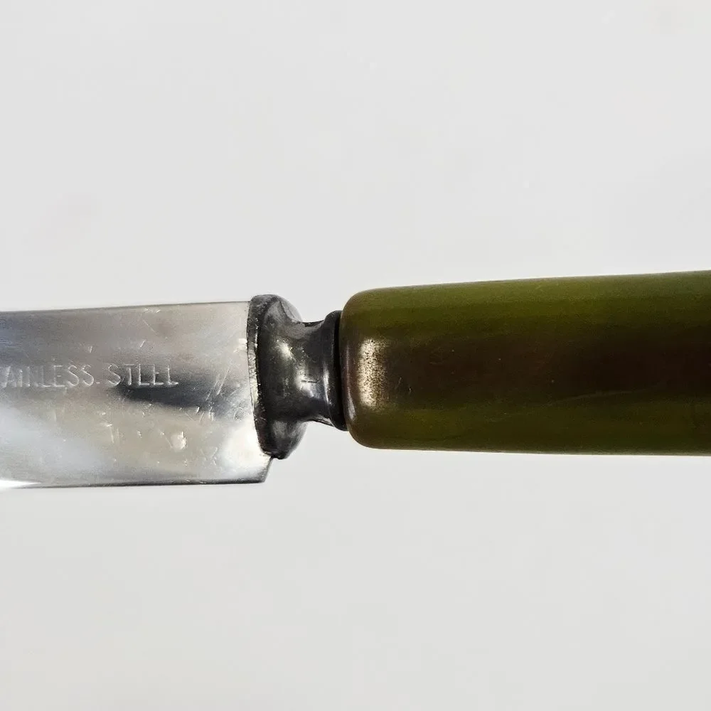 Vintage '30s Avacado Green Marbled Ombre Bakelite Stainless Steel Pairing Knife